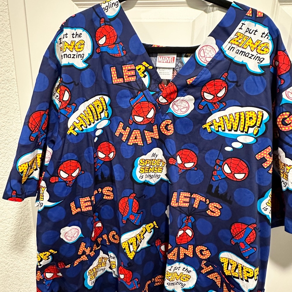 Mens nurse Spider-Man scrub top